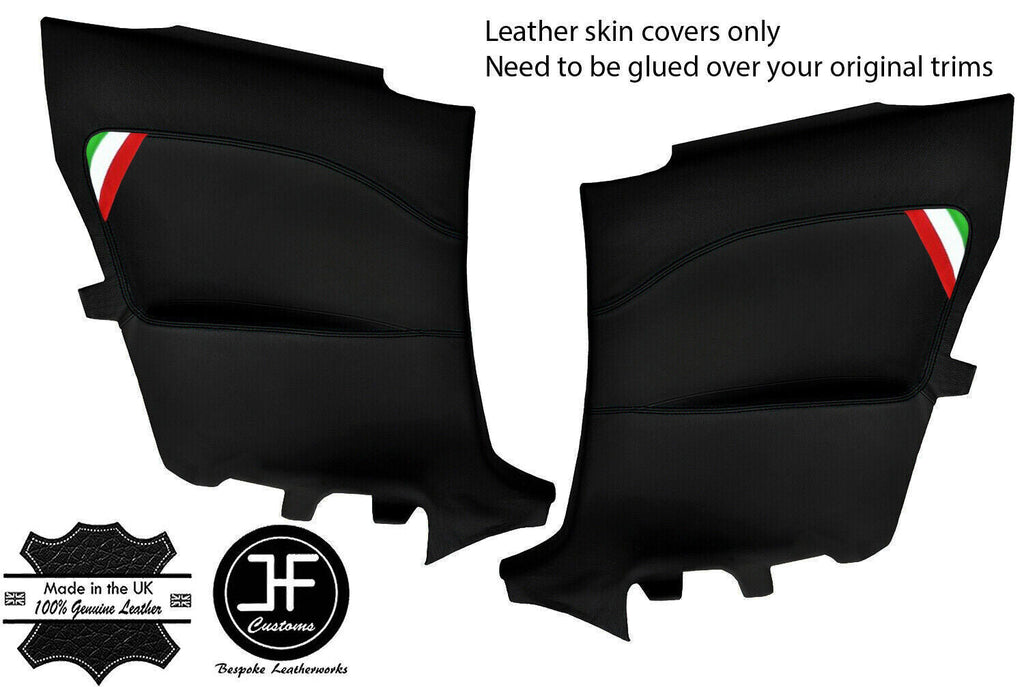 BLACK STICH 2X REAR DOOR CARD TRIM LEATHER COVER FOR ALFA ROMEO GTV 916 IT FLAG