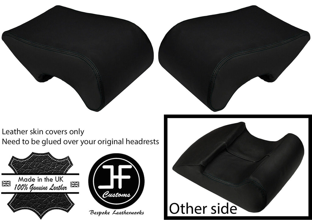 BLACK STITCHING 2X REAR HEADREST REAL LEATHER COVERS FOR ROVER P5 P5B V8 COUPE