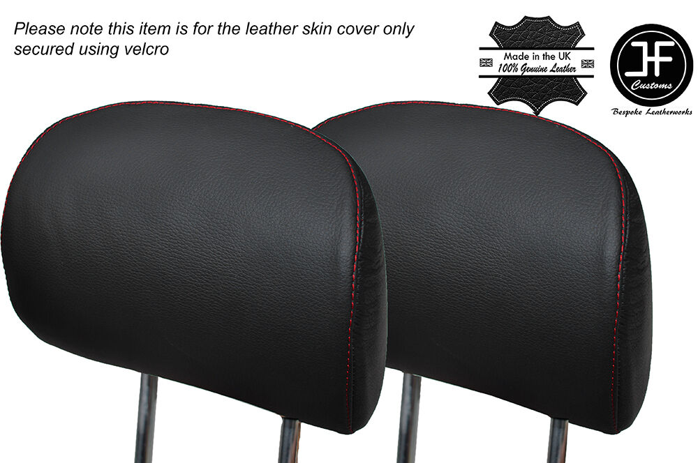 RED STITCH 2X FRONT HEADREST LEATHER SKIN COVER FITS BMW X5 E53 2000-2006