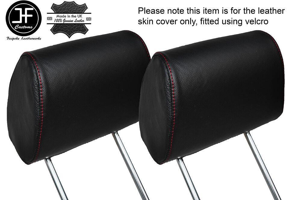 RED STITCH 2X FRONT HEADREST LEATHER SKIN COVERS FITS BMW 3 SERIES E30 84-92