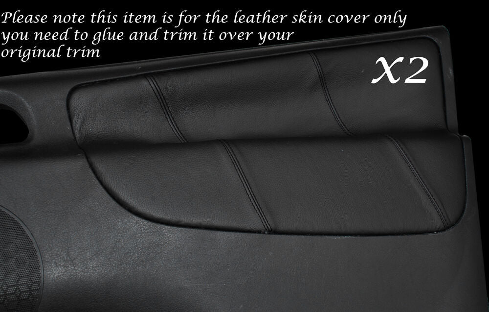 BLACK STITCHING 2X FRONT DOOR CARD LEATHER COVERS FITS PEUGEOT 207 2007-2013