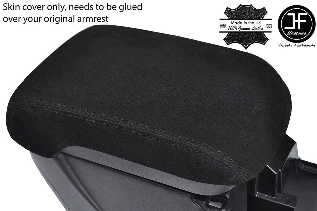 BLACK STITCH ARMREST LID SUEDE COVER FOR MITSUBISHI LANCER EVO 10 X 2008-2016