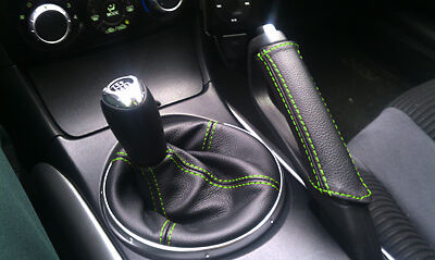 green stitch FITS MAZDA RX8 BLACK LEATHER GEAR & HANDBRAKE GAITER CUSTOM NEW