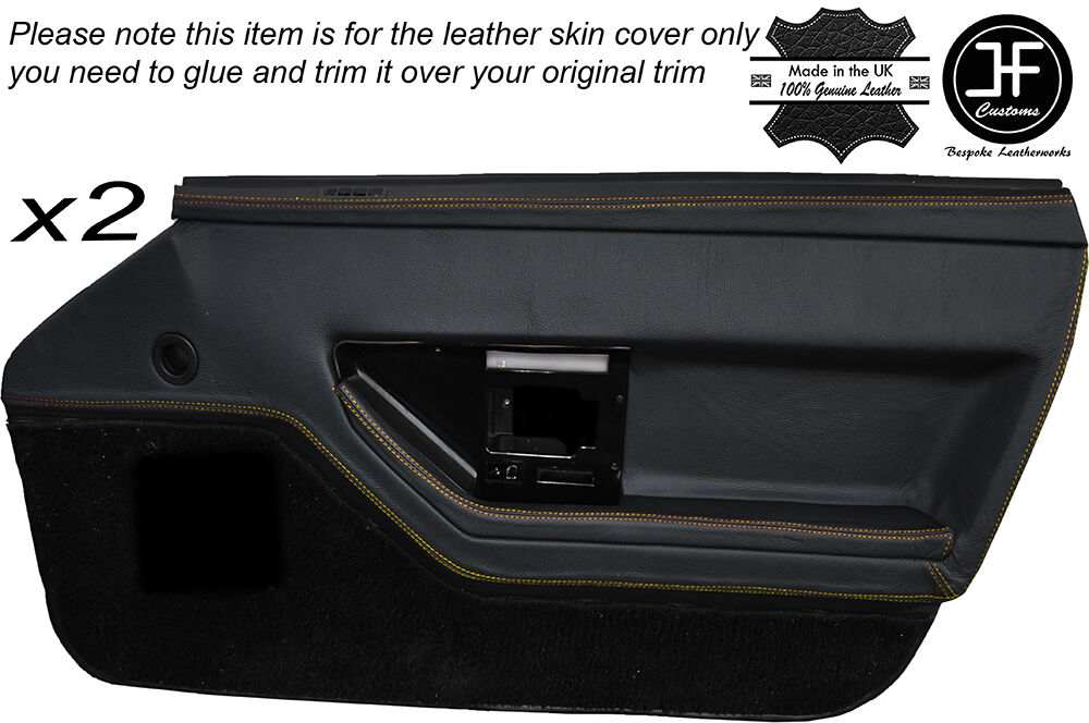 YELLOW STITCH 2X FRONT DOOR CARD TRIM LEATHER SKIN COVER FITS CORVETTE C4 84-90