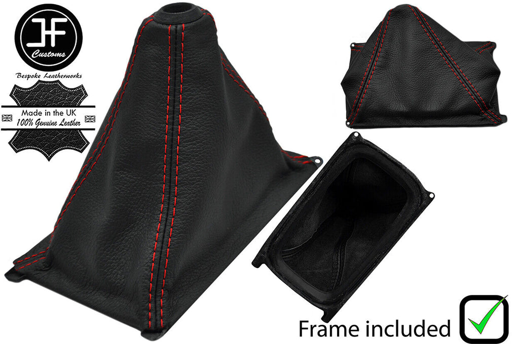RED STITCH LEATHER GEAR GAITER+PLASTIC FRAME+TOP RING FOR HONDA INTEGRA 94-01
