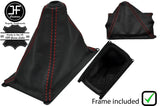 RED STITCH LEATHER GEAR GAITER+PLASTIC FRAME+TOP RING FOR HONDA INTEGRA 94-01