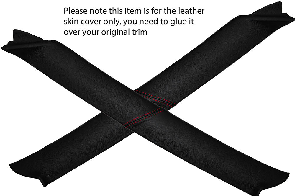 RED STITCH 2X A POST PILLAR LEATHER SKIN COVER FITS NISSAN NAVARA D22 01-04