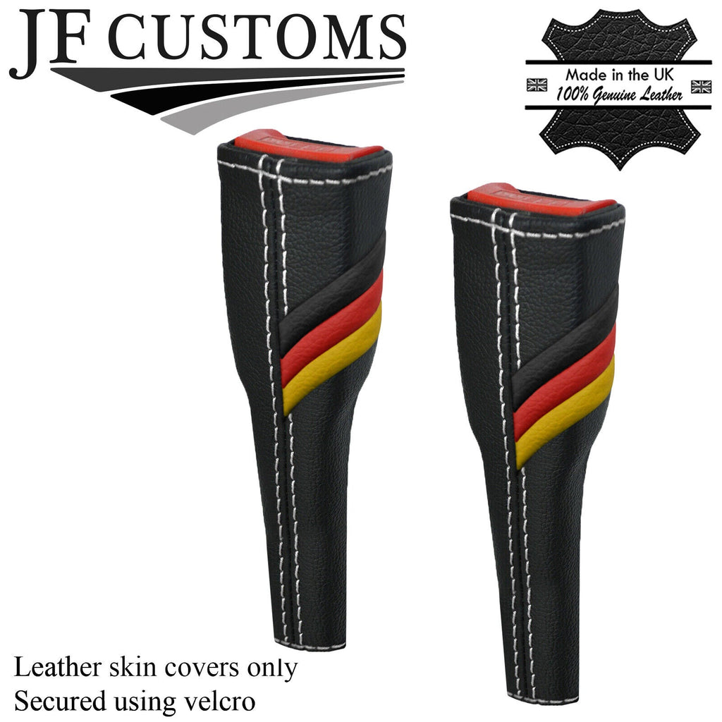 BLACK STITCH GERMAN STRIPE 2X SEAT BELT LONG COVERS FOR VW T6 TRANSPORTER