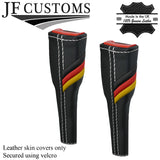 BLACK STITCH GERMAN STRIPE 2X SEAT BELT LONG COVERS FOR VW T6 TRANSPORTER