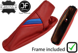 DARK RED REAL LEATHER TRI STRIPE GAITER + PLASTIC FRAME FOR BMW E46 1999-2005