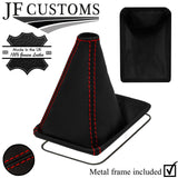 RED STITCH LEATHER GEAR GAITER+METAL FRAME FITS TOYOTA STARLET 73-99 CUSTOM NEW
