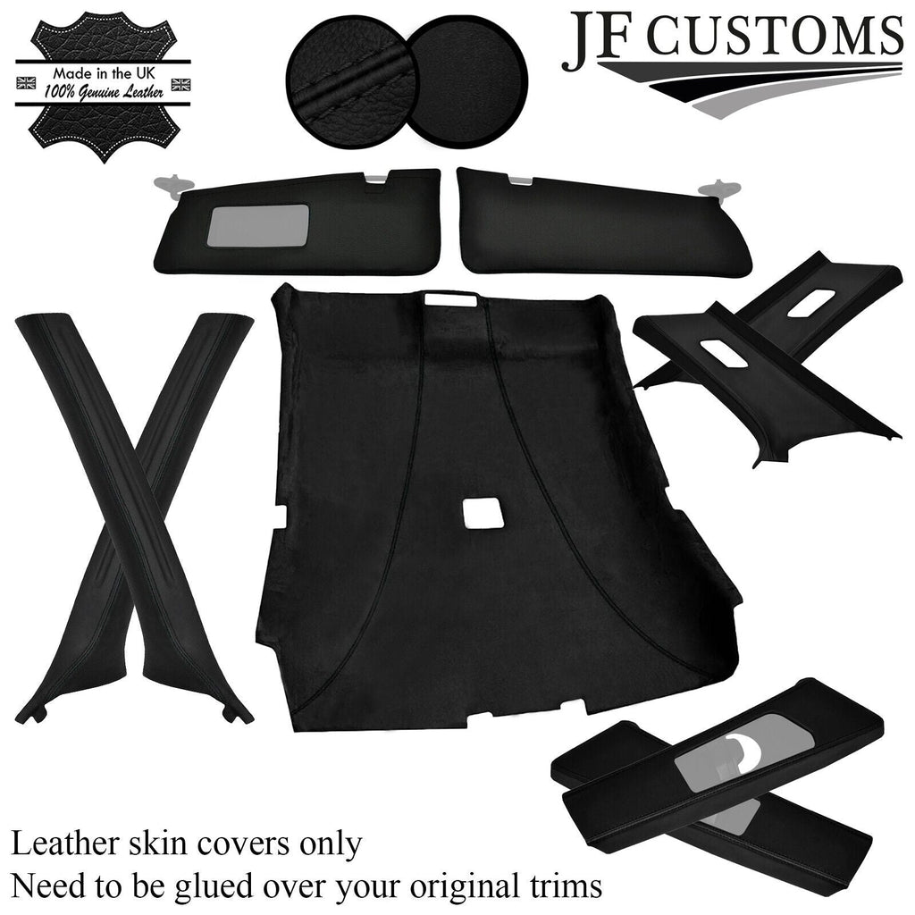 BLACK STITCH LEATHER & SUEDE TOP RECOVERY KIT COVERS FOR BMW E46 COUPE 98-04