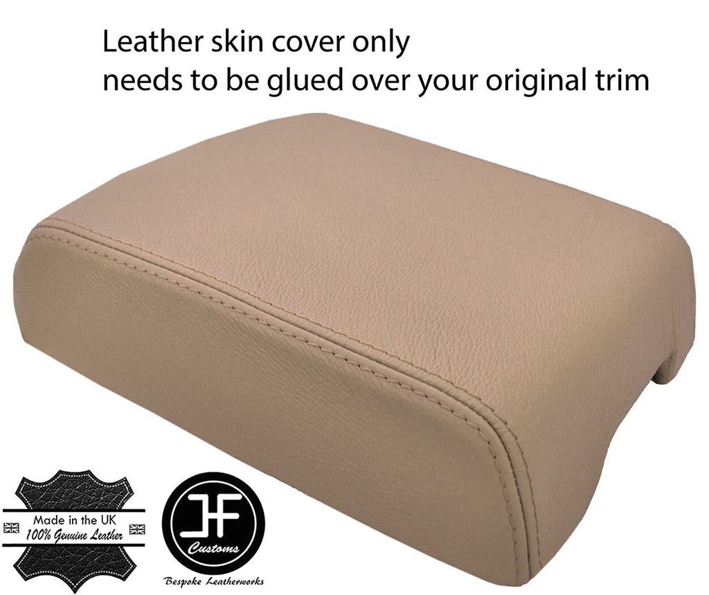 BEIGE TOP GRAIN GENUINE REAL LEATHER ARMREST COVER FITS VW TOUAREG 2002-2010