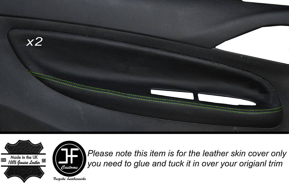 GREEN STITCH 2X FRONT DOOR CARD TRIM LEATHER COVERS FITS CITROEN C3 DS3 10-15