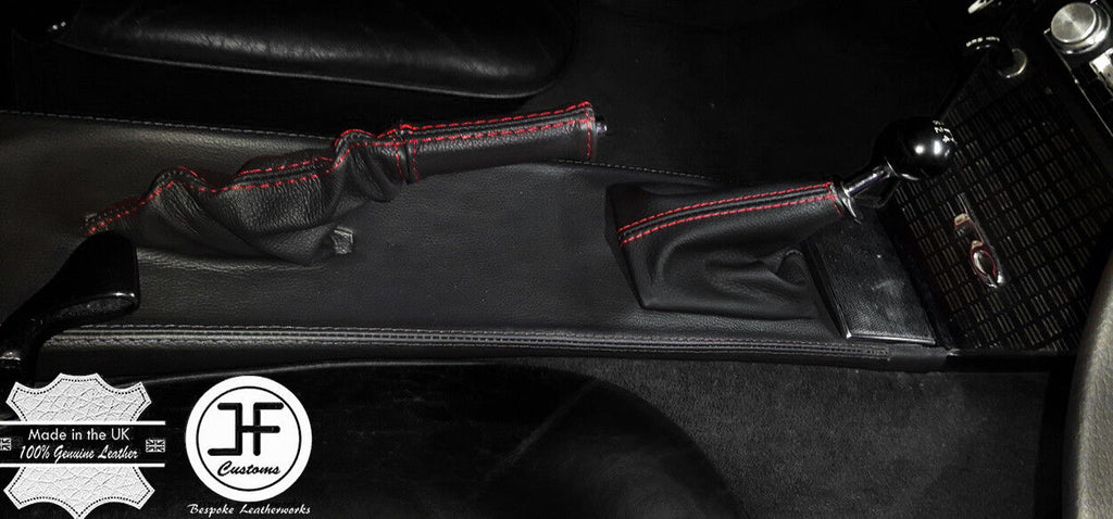 RED STITCH TOP GRAIN LEATHER GAITER SET+HANDLE COVER FOR ROVER P6 2000 2200