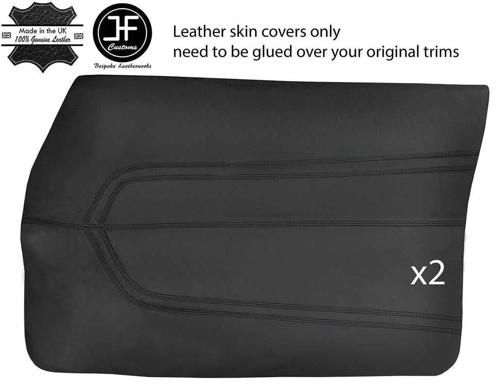 BLACK STITCH 2X FRONT DOOR CARDS LEATHER COVERS FITS FORD CORTINA MK3 70-76