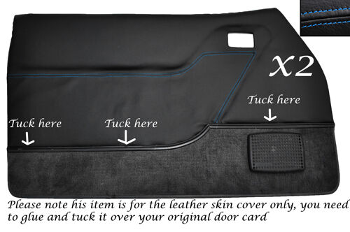 BLUE STITCH 2X FRONT DOOR CARDS LEATHER SKIN COVERS FITS FORD CAPRI MK2 MK3
