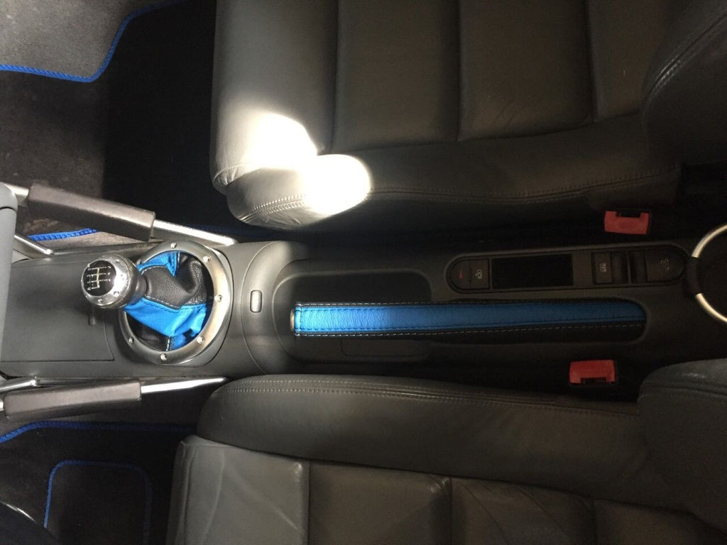BLACK & BLUE TOP GRAIN LEATHER GEAR HANDBRAKE GAITER SET FOR AUDI TT MK1 98-06