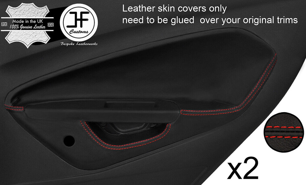 RED STITCH 2X REAR DOOR CARD TRIM LTHR COVER FOR FORD FIESTA MK9 13-16 5 DOOR