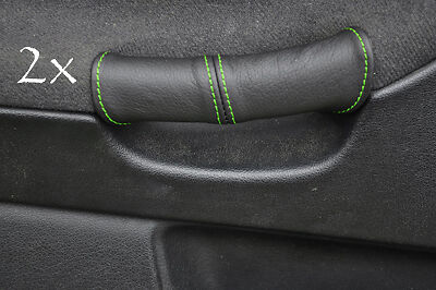 FITS  BMW E36 1991-1998 2X DOOR HANDLE COVERS BLACK LEATHER  green stitching