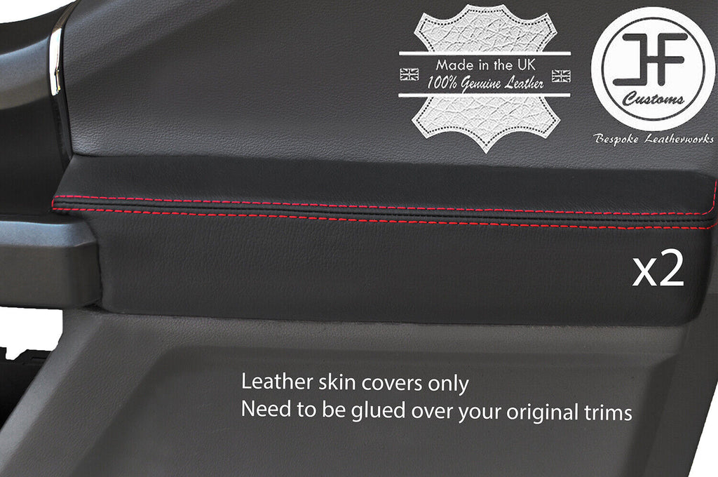 RED STITCH 2X FRONT DOOR CARD TRIM LEATHER COVER FOR FORD F-150 F150 15-19