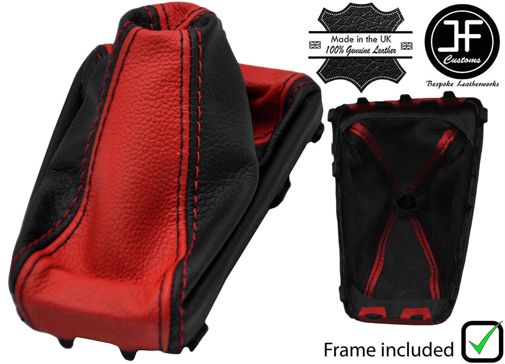 BLACK & RED LEATHER GEAR GAITER + PLASTIC FRAME FITS FORD FOCUS 2014-2018