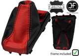 BLACK & RED LEATHER GEAR GAITER + PLASTIC FRAME FITS FORD FOCUS 2014-2018