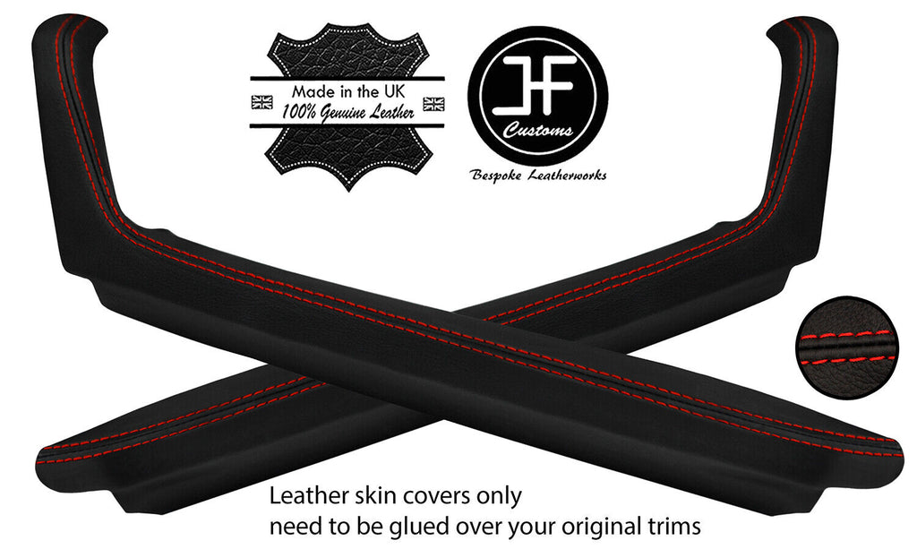RED STITCH 2X DOOR HANDLE ARMREST TOP GRAIN LEATHER COVERS FOR PORSCHE 924 944