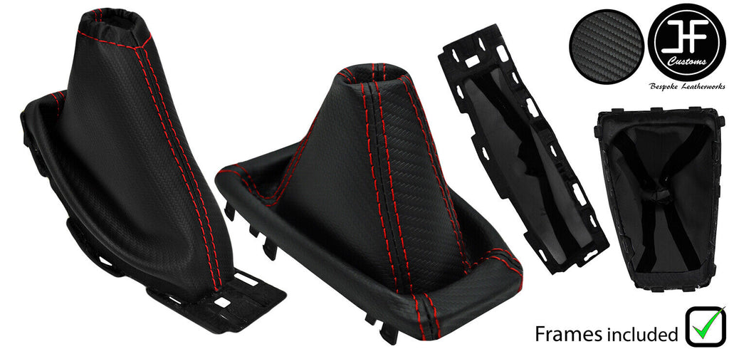 RED STITCH CARBON VINYL MANUAL GAITER SET +PLASTIC FRAME FOR FORD FOCUS 14-18