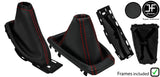 RED STITCH CARBON VINYL MANUAL GAITER SET +PLASTIC FRAME FOR FORD FOCUS 14-18