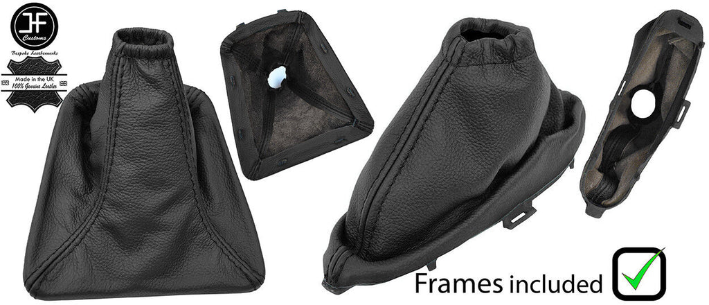 BLACK REAL LEATHER GAITERS SET+ PLASTIC FRAME FOR JAGUAR X-TYPE 2001 - 2009