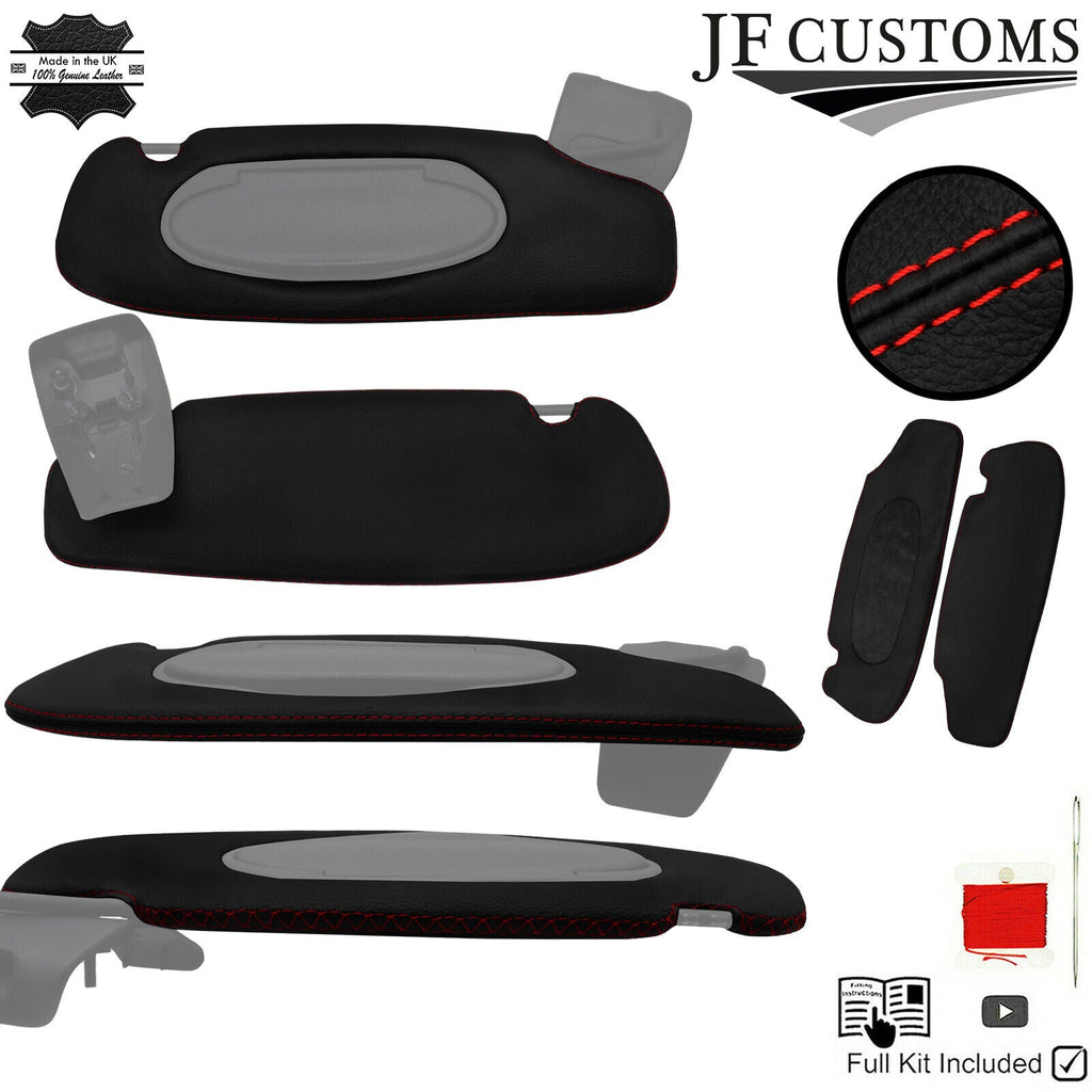 RED CROSS STITCH LEATHER 2X SUN VISOR COVERS FOR PORSCHE BOXSTER 986 96-04