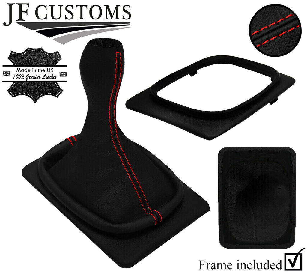 RED STITCH LEATHER GEAR GAITER + PLASTIC BASE FRAME FOR PORSCHE 924 944 80-85