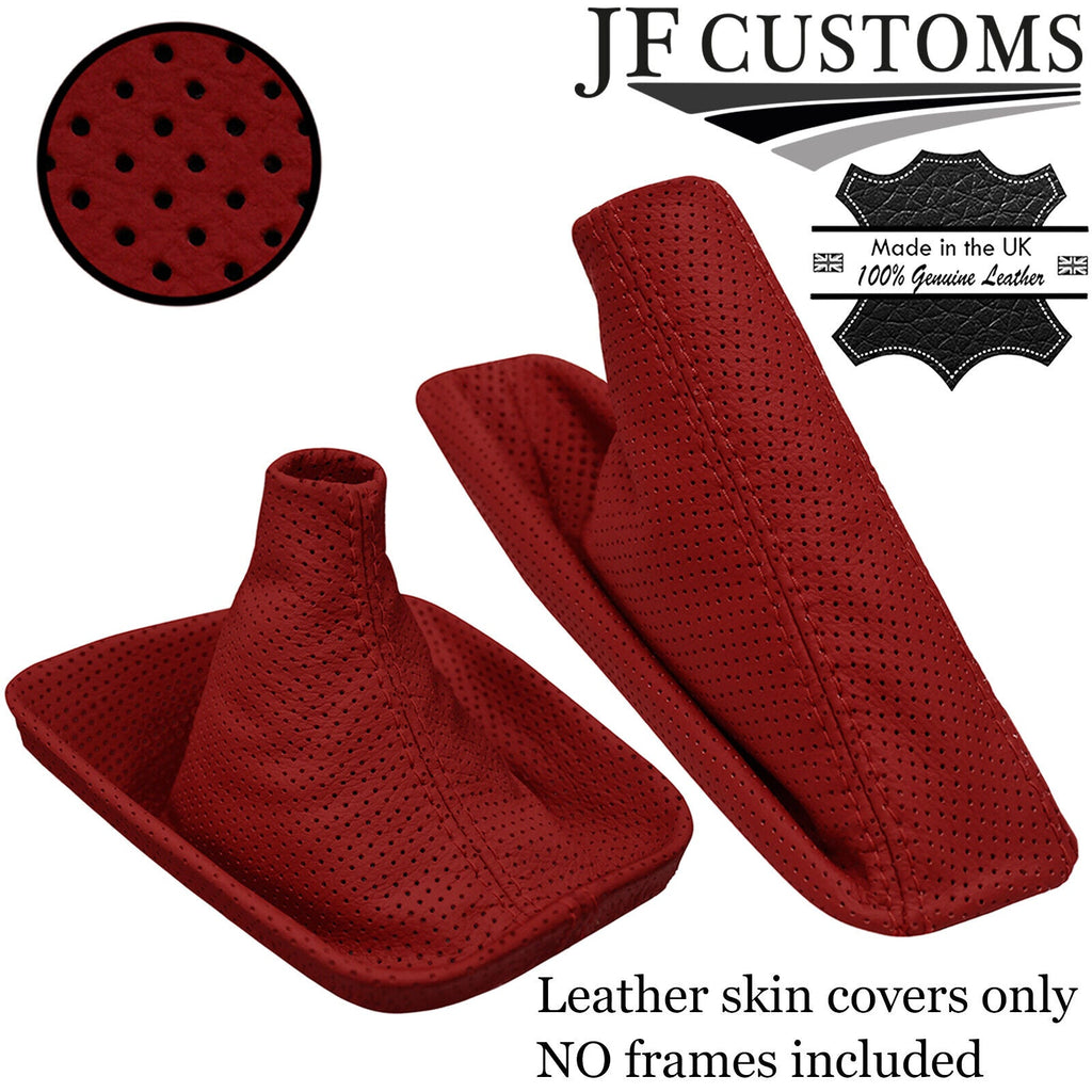 D RED ITALIAN PERFORATED LEATHER GEAR HANDBRAKE GAITERS SET FOR BMW E46 99-05