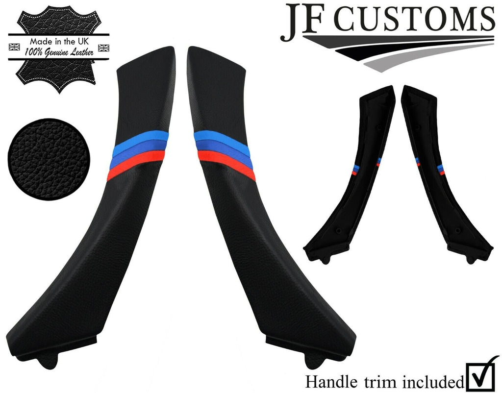 TRI STRIPE LEATHER 2X REAR DOOR HANDLE TRIM + COVER FOR BMW E90 E91 CUSTOM NEW