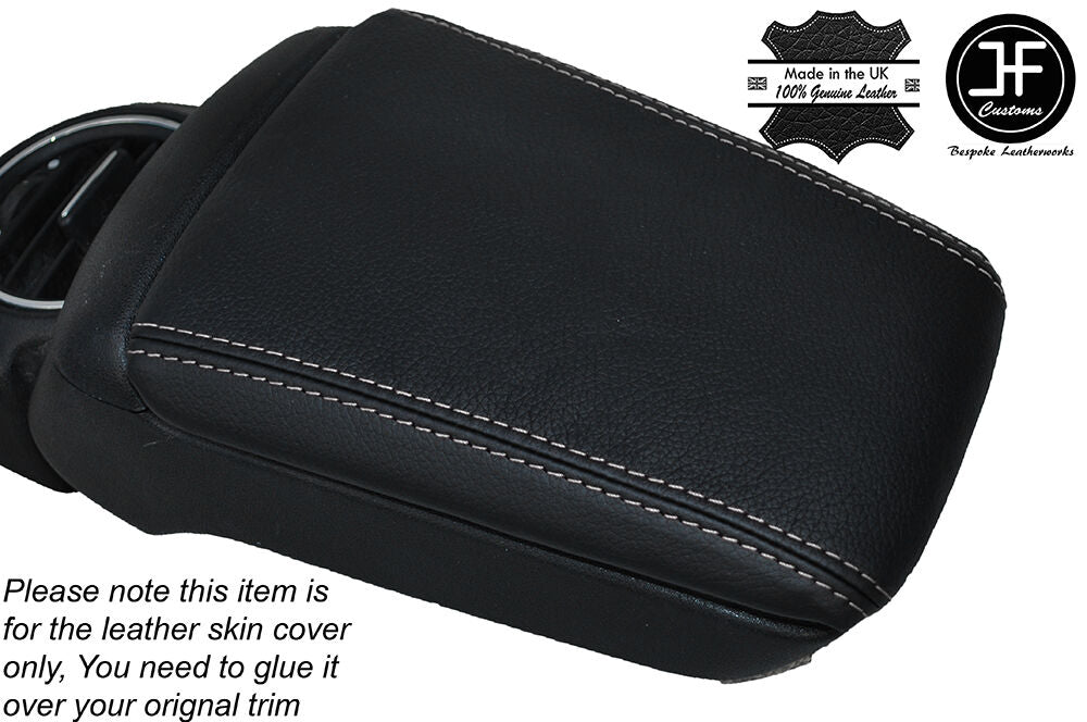 WHITE STITCHING LEATHER ARMREST LID SKIN COVER FITS FIAT BRAVO II MK2 2007-2014