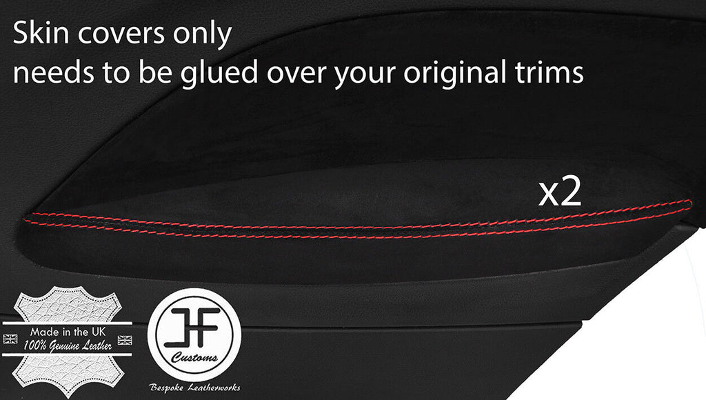 RED STITCH 2X REAR DOOR ARMREST SUEDE COVERS FOR BMW F21 2011-2017 3 DOOR