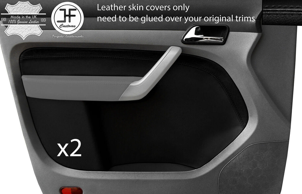 BLACK & BLACK LEATHER 2X FRONT DOOR CARD TRIM COVERS FITS VW CADDY MK3 05-15