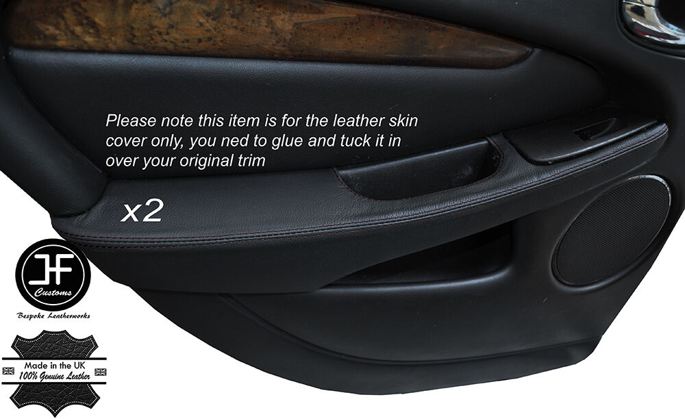 BLACK STITCH 2X REAR DOOR HANDLE ARMREST COVERS FITS JAGUAR X-TYPE 2001-2009