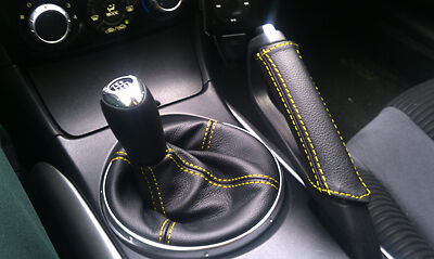 yellow stitch FITS MAZDA RX8 BLACK LEATHER GEAR & HANDBRAKE GAITER CUSTOM NEW