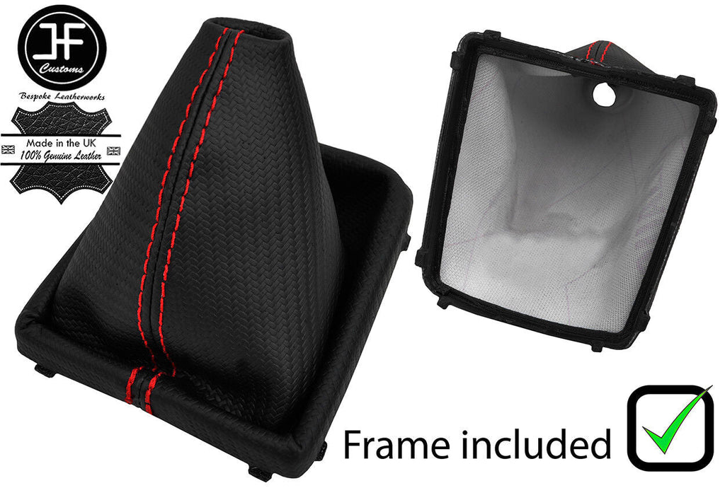 RED STITCH CARBON VINYL GEAR GAITER+PLASTIC FRAME FOR FORD FOCUS MK2 FL 08-11