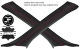 RED  STITCHING 2X A PILLAR REAL LEATHER COVERS FOR BMW 7 SERIES E65 E66 01-09