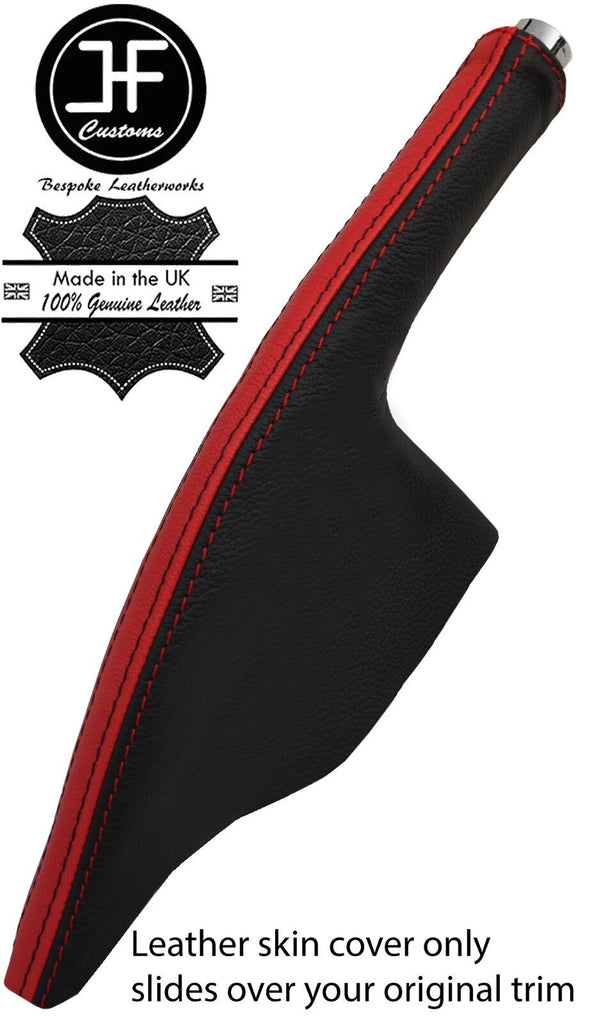 BLACK & RED STRIPE REAL LEATHER HANDBRAKE GAITER FITS SEAT AROSA 2001-2004