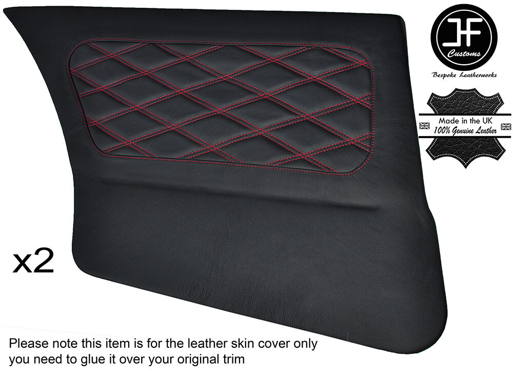 RED DIAMOND STITCHING 2X REAR DOOR CARD LEATHER COVERS FITS BMW E30 SALOON