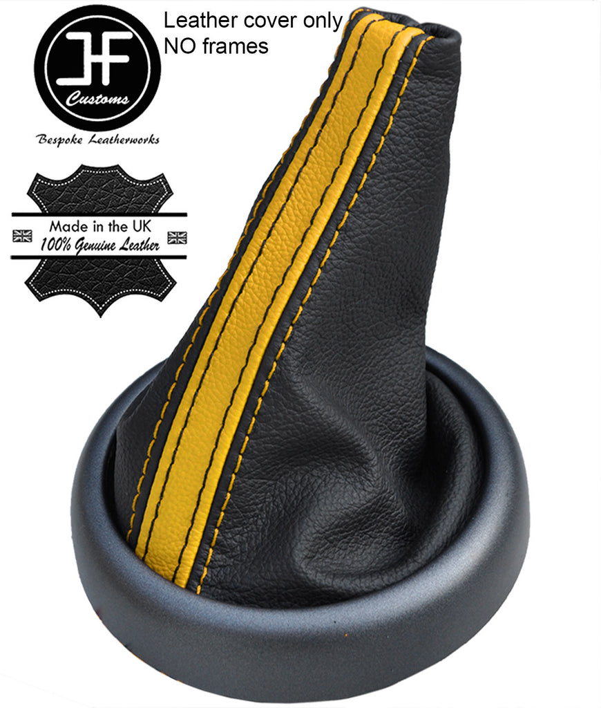 BLACK YELLOW STRIPE TOP GRAIN LEATHER GEAR GAITER FOR BMW MINI R50 R52 R53 01-06