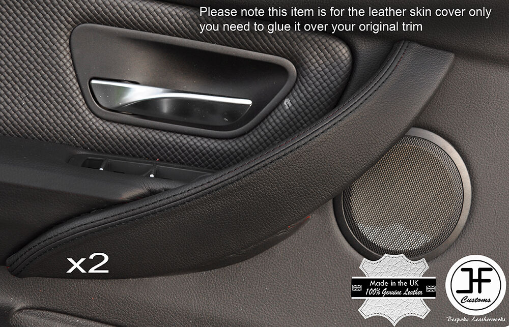 BLACK STITCH 2X FRONT DOOR HANDLE TRIM LEATHER COVERS FITS BMW F30 F31 12-16