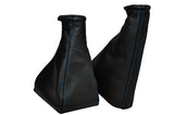 FITS ASTRA MK4 DOUBLE BLUE STITCH LEATHER GEAR&HANDBRAKE GAITER CUSTOM NEW