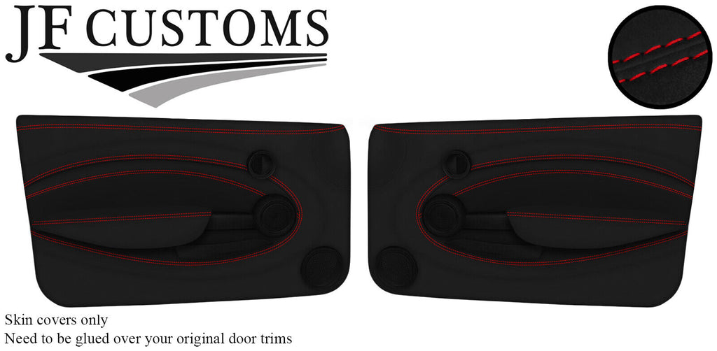 RED  STITCH 2X FULL DOOR CARD LUXE SUEDE COVERS FOR BMW MINI R55 R56 R57 07-14