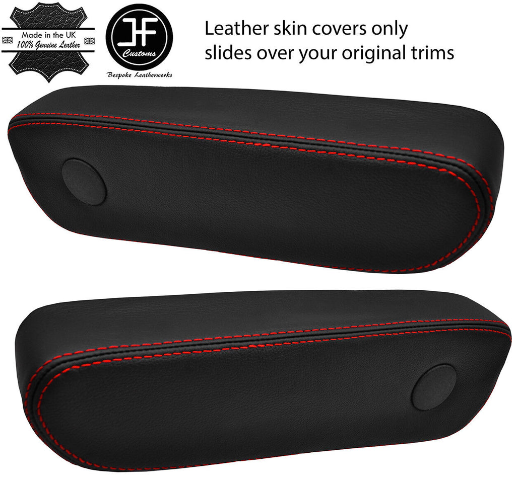 RED STITCH 2X SEAT ARMREST REAL LEATHER COVERS FITS BMW E23 E28 5 & 7 SERIES