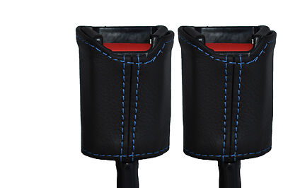blue stitch FITS MINI CLASSIC ROVER COOPER AUSTIN 2X SEAT BELT  LEATHER COVERS